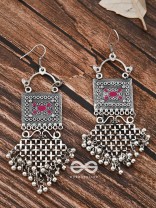 The Embellished Trunk Criss Cross Danglers (Pink) - Oxidised Boho Earrings