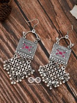 The Embellished Trunk Criss Cross Danglers (Pink) - Oxidised Boho Earrings