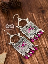 The Embellished Trunk - Oxidised Boho Earrings (Silver-Pink)