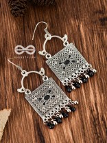 The Embellished Trunk - Oxidised Boho Earrings (Silver-Black)