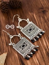 The Embellished Trunk - Oxidised Boho Earrings (Silver-Black)