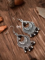 The Dangling Droplets (Silver-Black) - Oxidised Boho Earrings