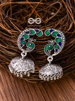 The Elegant Enamelled Peacock With Floral Print Jhumkis