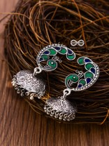 The Elegant Enamelled Peacock With Floral Print Jhumkis