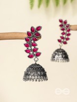 The Elegance of Nature (Ruby Red) Jhumkas - Embellished Oxidised Collection
