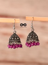 The Little Boho Oxidised Jhumkas (Pink) - Oxidised Boho Earrings