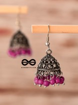 The Little Boho Oxidised Jhumkas (Pink) - Oxidised Boho Earrings