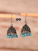 The Little Boho Oxidised Jhumkas (Blue) - Oxidised Boho Earrings