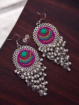 The Boho Jhaalar (Pink-Blue) - The Embroidered Oxidised Collection