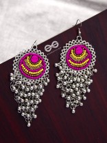 The Boho Jhaalar (Pink-Yellow) - The Embroidered Oxidised Collection