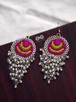 The Boho Jhaalar (Pink-Yellow) - The Embroidered Oxidised Collection