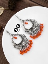 The Intricate Motif Drops (Orange) - Oxidised Boho Earrings