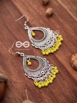 The Intricate Motif Drops (Yellow) - Oxidised Boho Earrings