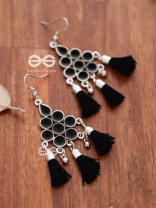 The Enamelled Tassels (Black) - Embellished Oxidised Earrings