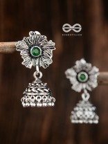 The Artsy Floral Jhumkis (Emarald) - Embellished Oxidised Collection