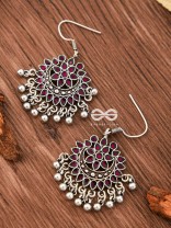 The Fabulous Floral Enamel Danglers (Scarlet Red) - The Embellished Oxidised Collection