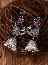 The Gorgeous Meenakari Peacock Jhumkas - Embellished Oxidised Collection