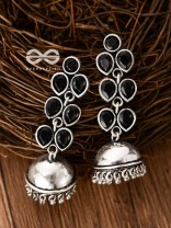 The Playfully Elegant Jhumkas (Onyx Black) - Embellished Oxidised Collection