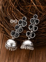 The Playfully Elegant Jhumkas (Onyx Black) - Embellished Oxidised Collection