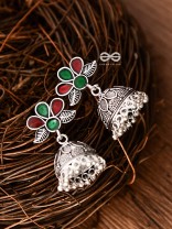 The Floral Delight Meenakari Arwork Jhumkis (Red-Green)