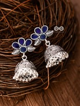 The Floral Delight Meenakari Arwork Jhumkis (Blue)