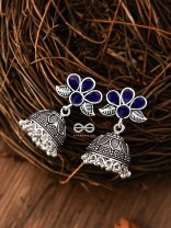 The Floral Delight Meenakari Arwork Jhumkis (Blue)