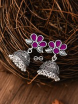 The Floral Delight Meenakari Arwork Jhumkis (Pink)