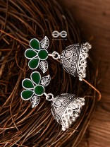The Floral Delight Meenakari Arwork Jhumkis (Green)