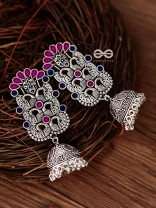 The Intricate Enamelled Peacocks Meenakari Artwork Jhumkas - (Pink-Blue)