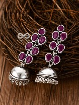 The Playfully Elegant Jhumkas (Ruby Red) - Embellished Oxidised Collection