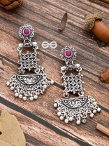 The Embellished Oxidised Collection - Intricate Delight Earrings- Red