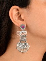 The Embellished Oxidised Collection - Intricate Delight Earrings- Red