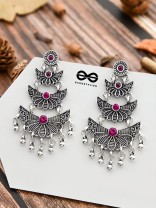 The Embellished Oxidised Collection - Triple Delight Earrings- Pink