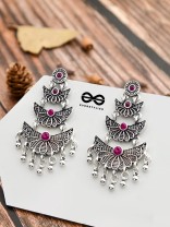The Embellished Oxidised Collection - Triple Delight Earrings- Pink