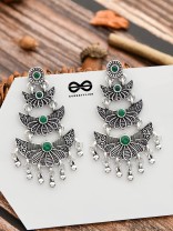 The Embellished Oxidised Collection - Triple Delight Earrings - Green