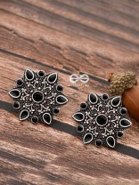 The Starry Diva Earrings - Black - The Embellished Oxidised Collection