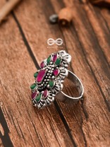 The Meryl Ring (Adjustable) - Ruby-Emerald - The Embellished Oxidised Collection