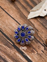 The Scarlett Ring (Adjustable) - Sapphire Blue - The Embellished Oxidised Collection