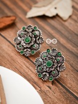 The Intriguing Affair Studs - Emerald Green - The Embellished Oxidised Collection