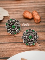 The Intriguing Affair Studs - Emerald Green - The Embellished Oxidised Collection