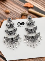 The Embellished Oxidised Collection - Triple Delight Earrings- Onyx Black
