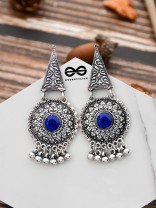 The Embellished Oxidised Collection - Intricate Geometry Earrings- Royal Blue