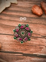 The Charlize Ring (Adjustable) - Ruby Emerald - The Embellished Oxidised Collection