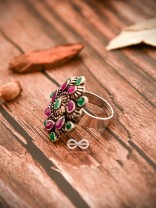 The Charlize Ring (Adjustable) - Ruby Emerald - The Embellished Oxidised Collection