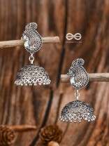 The Intricate Peacock Jhumkis - Oxidised Boho Earrings