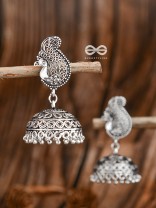 The Intricate Peacock Jhumkis - Oxidised Boho Earrings
