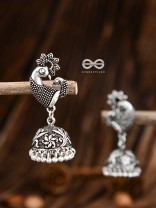 The Vintage Artistic Peacock Jhumkis - Oxidised Earrings