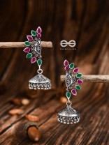 The Bohemian Elegance Floral Jhumkis (Ruby-Emerald) - Oxidised Embellished Collection