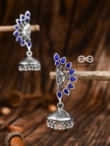 The Bohemian Elegance Floral Jhumkis (Sapphire Blue) - Oxidised Embellished Collection