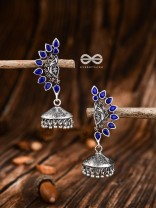 The Bohemian Elegance Floral Jhumkis (Sapphire Blue) - Oxidised Embellished Collection